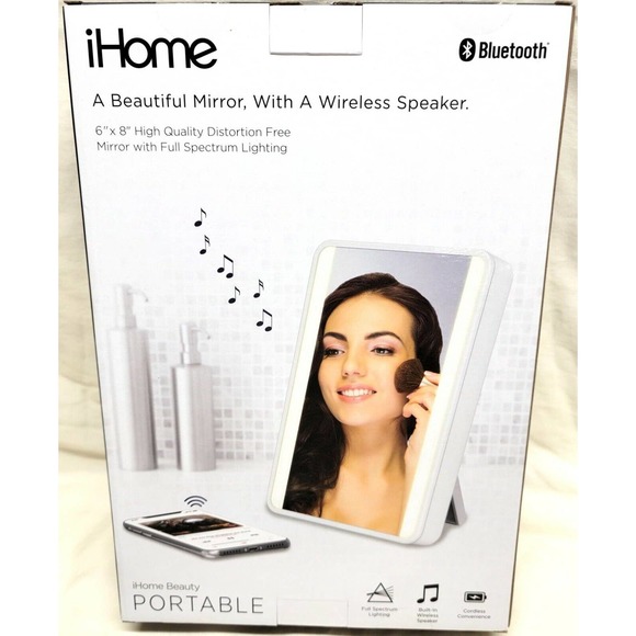 NEW iHome Travel Lighted Vanity Mirror w/ Bluetooth Speaker Portable 6" … - Picture 1 of 13